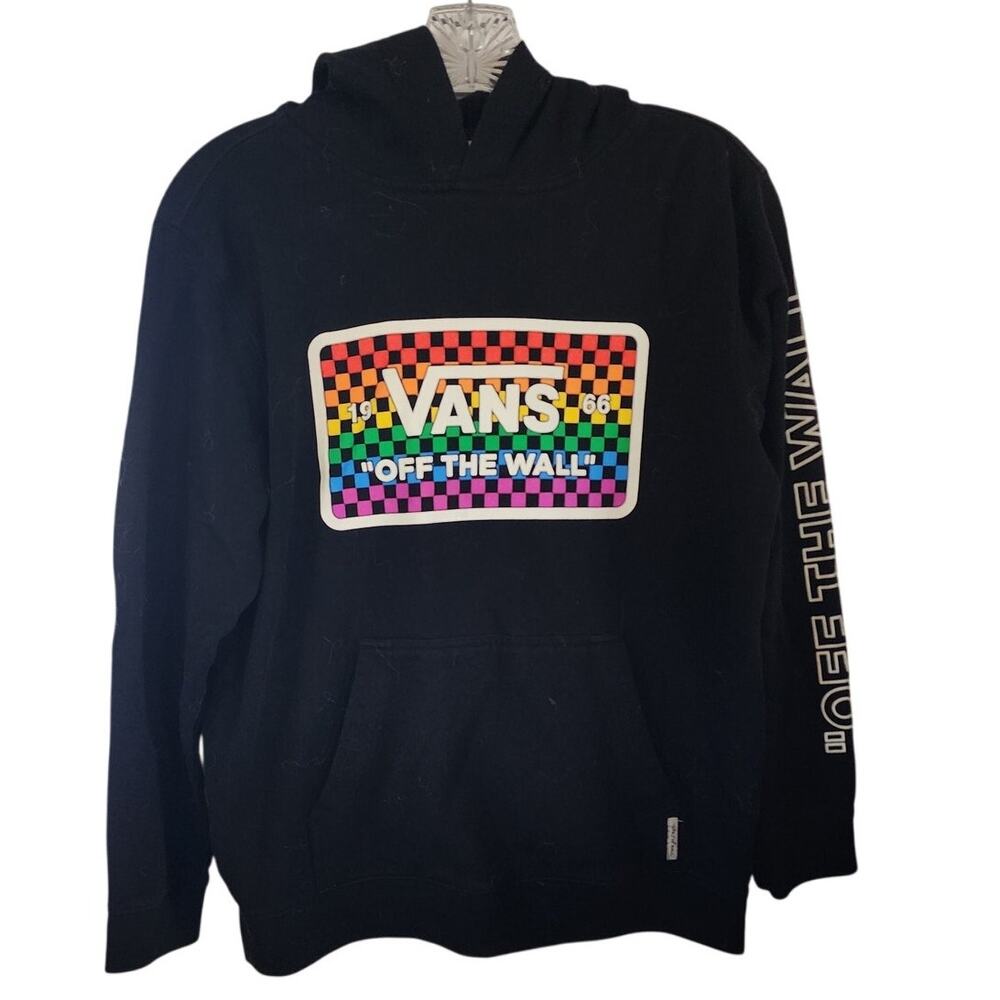 Vans Off the Wall Black Rainbow Checkered Hoodie Sweatshirt Size Large